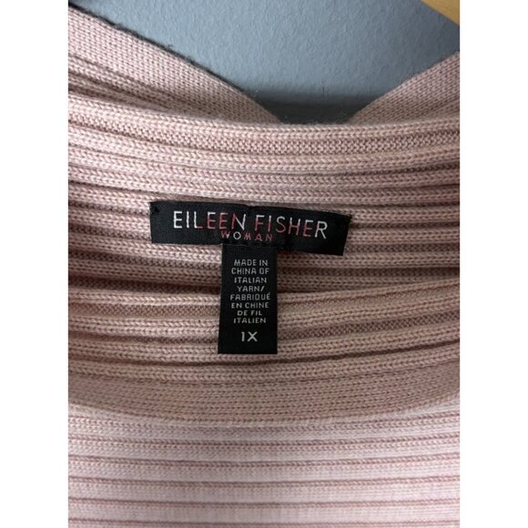 EILEEN FISHER Womens Plus Size 1X Light Pink Ribbed Merino Wool Pullover Sweater - Picture 5 of 6